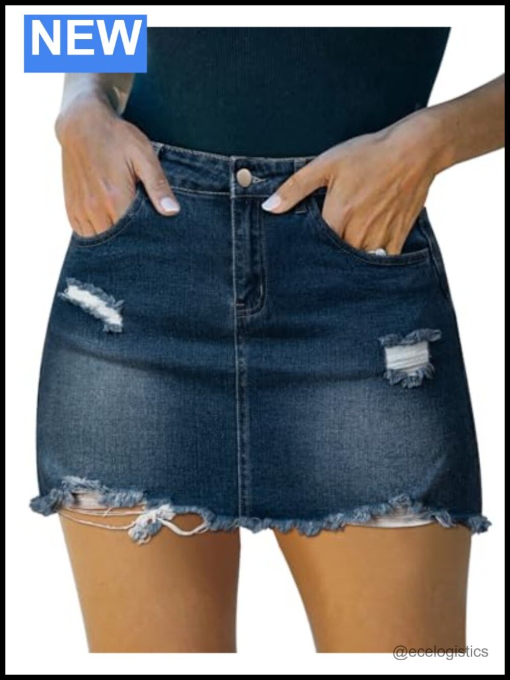 Women's Mini Denim Skirts with Raw Hem Tassel Frayed Ripped Pencil